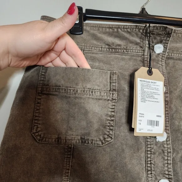 NWT Prana Corduroy Merrigan Skirt Women's size 14 Tan Mud Organic Cotton