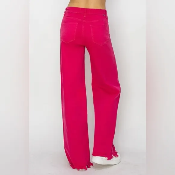NWT RISEN PLUS   REG Size 90s Hot Pink High Rise Wide Leg Jeans