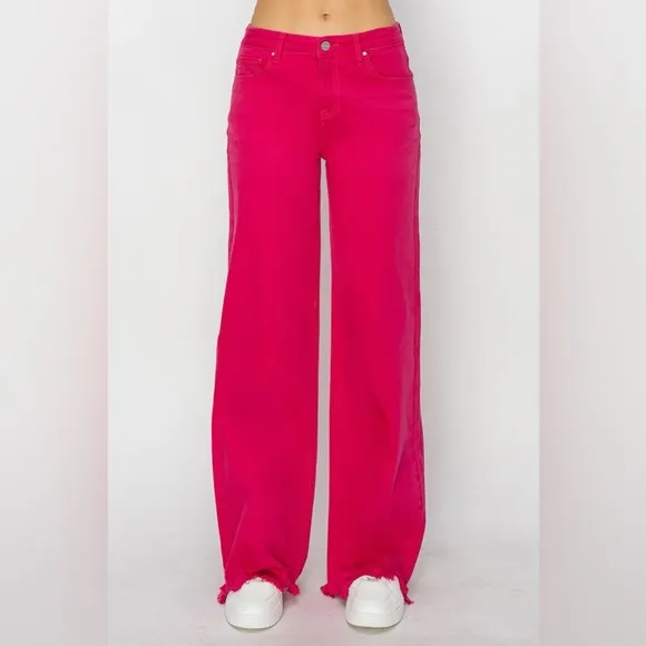 NWT RISEN PLUS   REG Size 90s Hot Pink High Rise Wide Leg Jeans