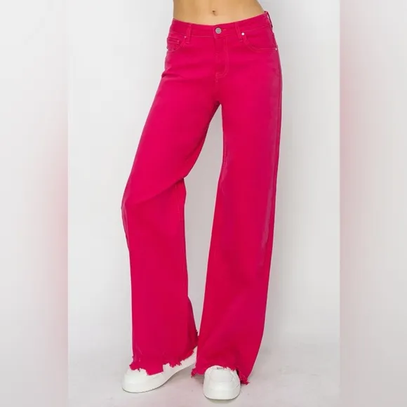 NWT RISEN PLUS   REG Size 90s Hot Pink High Rise Wide Leg Jeans