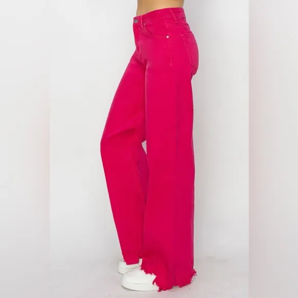 NWT RISEN PLUS   REG Size 90s Hot Pink High Rise Wide Leg Jeans