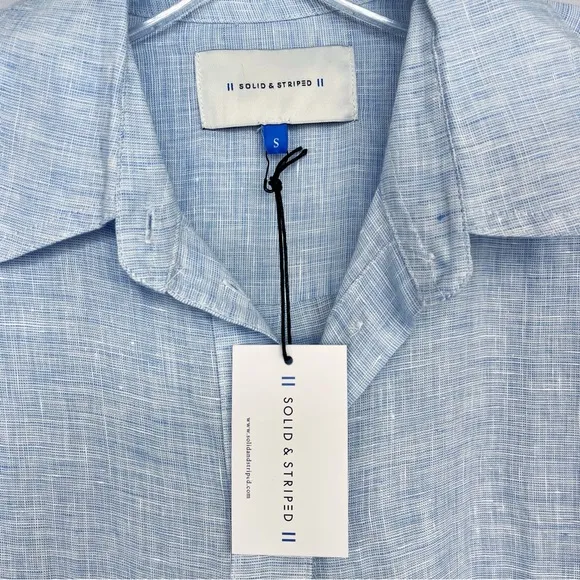 NWT Solid &amp; Striped The Shirt Dress Linen Long Sleeve Button Up Light Blue Sz S