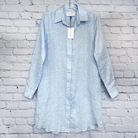 NWT Solid &amp; Striped The Shirt Dress Linen Long Sleeve Button Up Light Blue Sz S