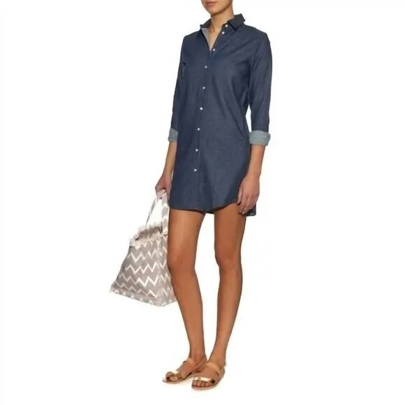NWT Solid &amp; Striped The Shirt Dress Linen Long Sleeve Button Up Light Blue Sz S