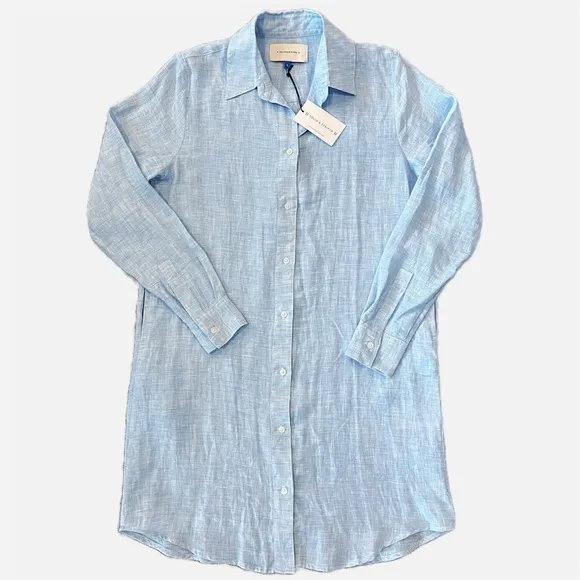 NWT Solid &amp; Striped The Shirt Dress Linen Long Sleeve Button Up Light Blue Sz S