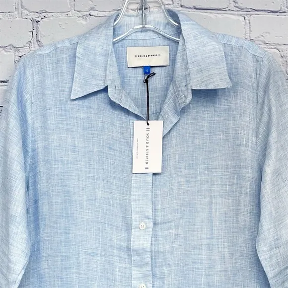 NWT Solid &amp; Striped The Shirt Dress Linen Long Sleeve Button Up Light Blue Sz S