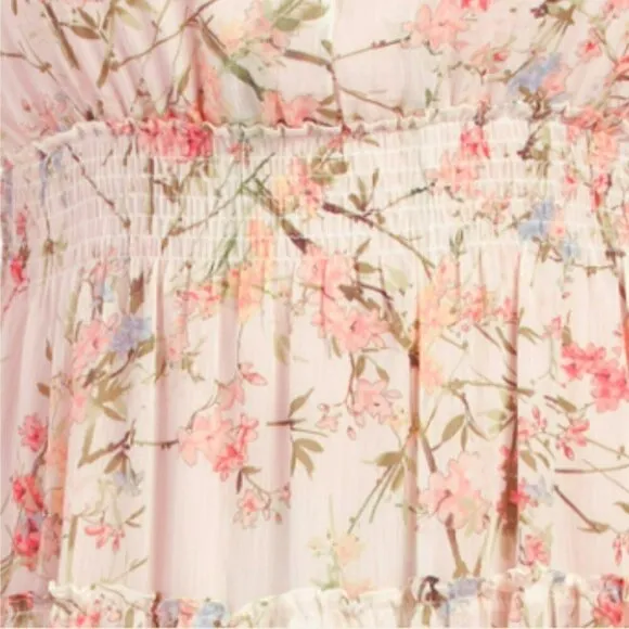 NWT TAYLOR Women's Plus Floral Print Smocked Waist Tiered Halter Midi Dress