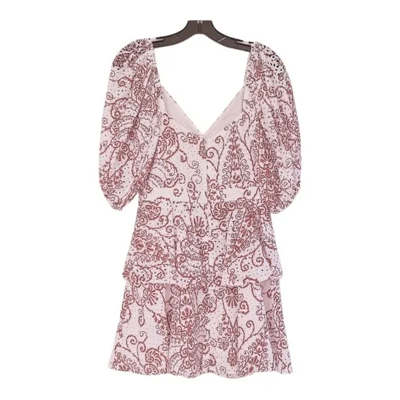 NWT TED BAKER Elizaaa White Brown Eyelet Floral Mini Dress Size TB 0/US 2