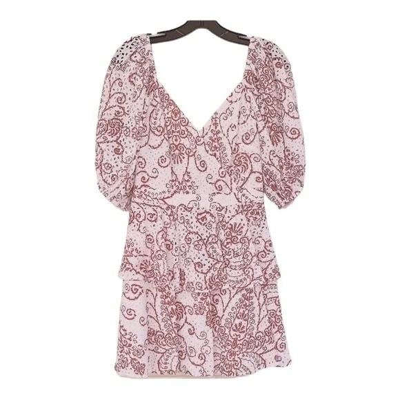 NWT TED BAKER Elizaaa White Brown Eyelet Floral Mini Dress Size TB 0/US 2