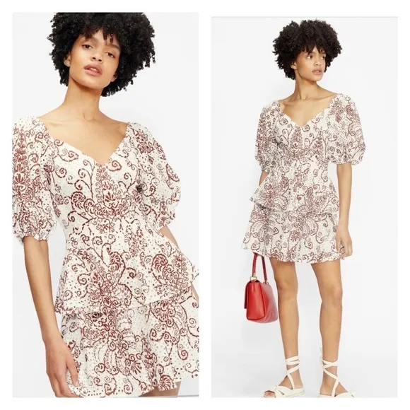 NWT TED BAKER Elizaaa White Brown Eyelet Floral Mini Dress Size TB 0/US 2