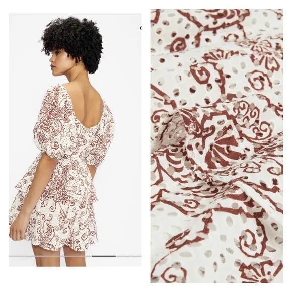 NWT TED BAKER Elizaaa White Brown Eyelet Floral Mini Dress Size TB 0/US 2