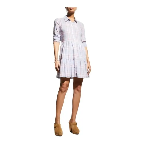 NWT VERONICA BEARD Jemila Blue Plaid Button Front Mini Shirt Dress XS