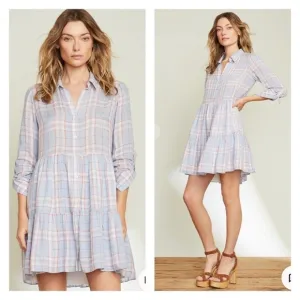 NWT VERONICA BEARD Jemila Blue Plaid Button Front Mini Shirt Dress XS