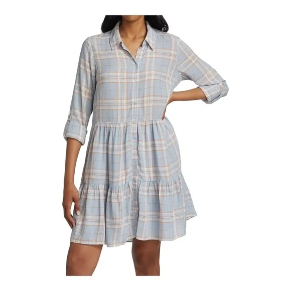 NWT VERONICA BEARD Jemila Blue Plaid Button Front Mini Shirt Dress XS