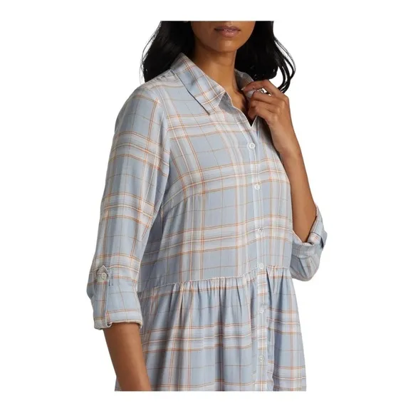 NWT VERONICA BEARD Jemila Blue Plaid Button Front Mini Shirt Dress XS