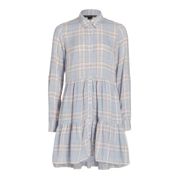 NWT VERONICA BEARD Jemila Blue Plaid Button Front Mini Shirt Dress XS