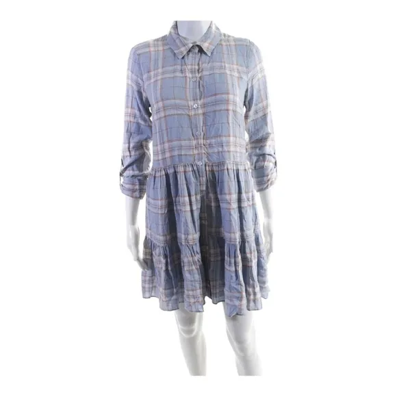 NWT VERONICA BEARD Jemila Blue Plaid Button Front Mini Shirt Dress XS