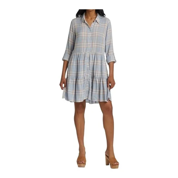 NWT VERONICA BEARD Jemila Blue Plaid Button Front Mini Shirt Dress XS