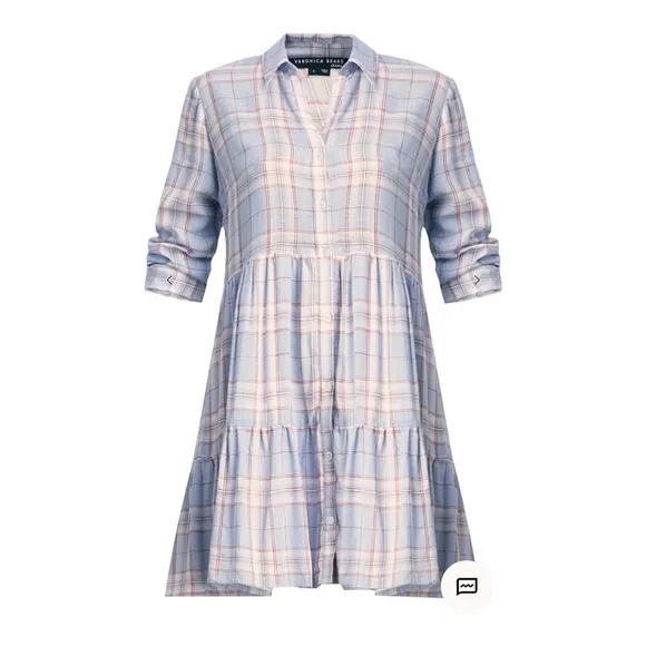 NWT VERONICA BEARD Jemila Blue Plaid Button Front Mini Shirt Dress XS