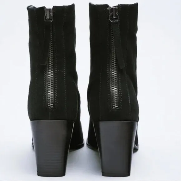 NWT ZARA GENUINE SUEDE BLACK POINTED TOE BOOTS 39
