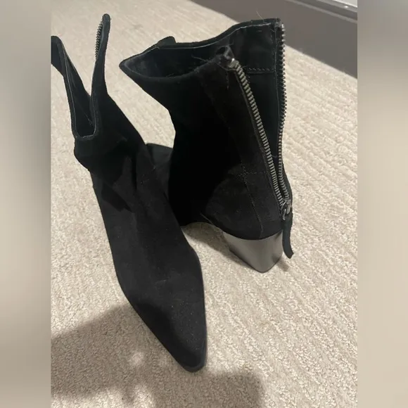 NWT ZARA GENUINE SUEDE BLACK POINTED TOE BOOTS 39