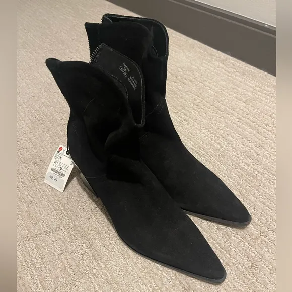 NWT ZARA GENUINE SUEDE BLACK POINTED TOE BOOTS 39