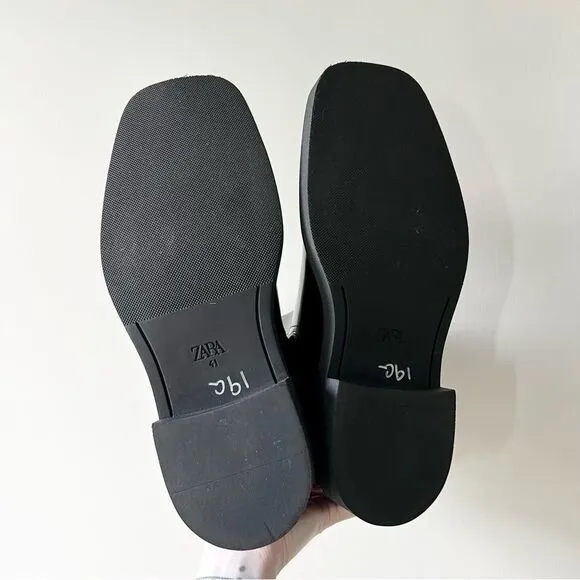 NWT Zara Men's Limited Edition Square Toe Leather Chelsea Boots in Black