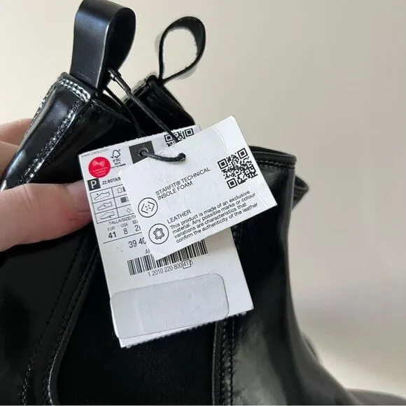 NWT Zara Men's Limited Edition Square Toe Leather Chelsea Boots in Black