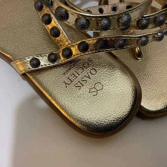 Oasis Society Oaklyn Studded Gladiator Gold Silver Sandals Sz. 8.5