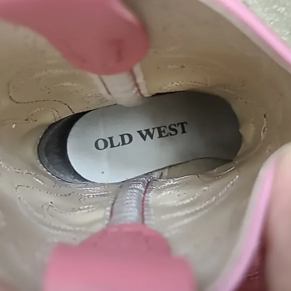 Old West Girls Western Leather Boots Pointed Toe Pink/Brown Size 9
