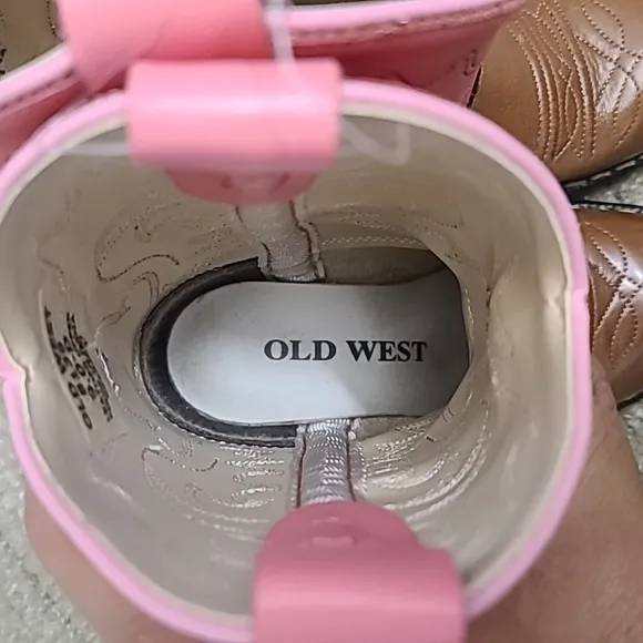 Old West Girls Western Leather Boots Pointed Toe Pink/Brown Size 9
