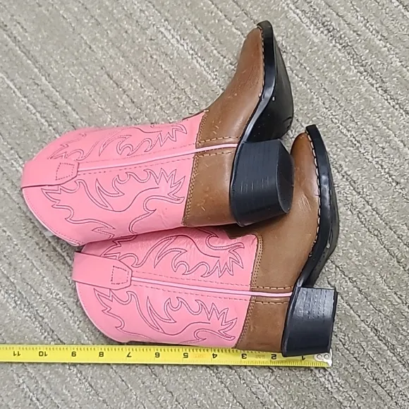 Old West Girls Western Leather Boots Pointed Toe Pink/Brown Size 9