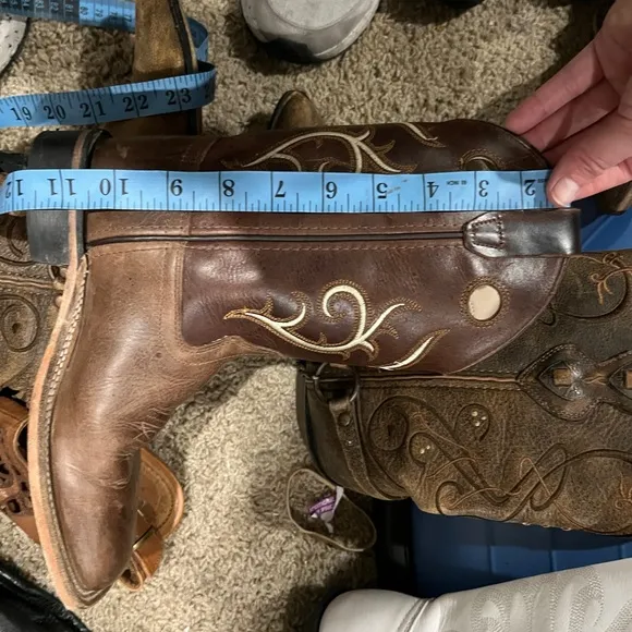 Old West Kids Leather Square Toe Cowboy Boots Sz 3 Western Country South