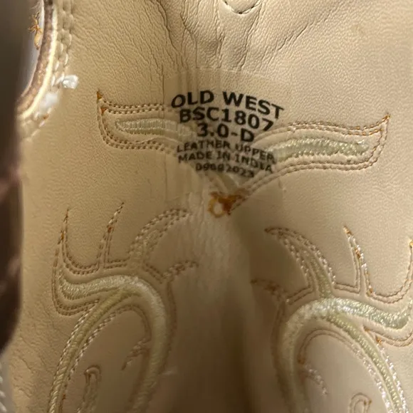 Old West Kids Leather Square Toe Cowboy Boots Sz 3 Western Country South