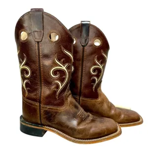 Old West Kids Leather Square Toe Cowboy Boots Sz 3 Western Country South