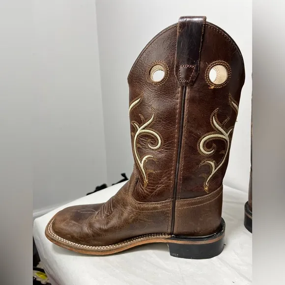 Old West Kids Leather Square Toe Cowboy Boots Sz 3 Western Country South