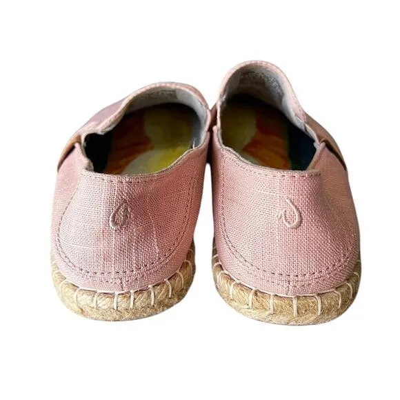 OLUKAI Bubblegum Rose Pink Linen Espadrille Slip On Loafers Beachy NWOT W7