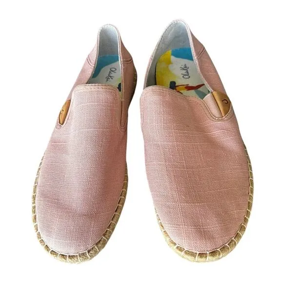 OLUKAI Bubblegum Rose Pink Linen Espadrille Slip On Loafers Beachy NWOT W7