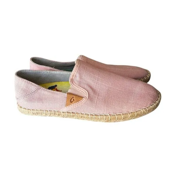 OLUKAI Bubblegum Rose Pink Linen Espadrille Slip On Loafers Beachy NWOT W7