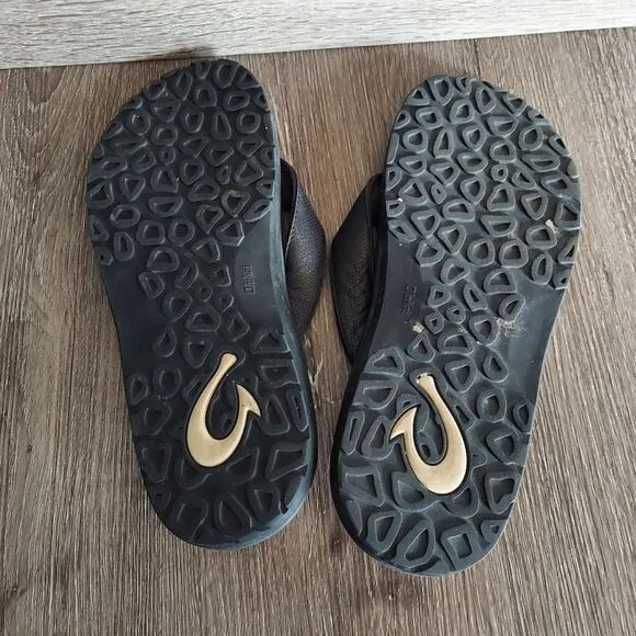 Olukai Kupuna Black Leather Sandal Mens Size 14