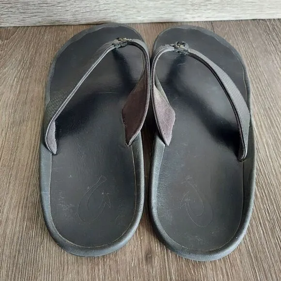 Olukai Kupuna Black Leather Sandal Mens Size 14