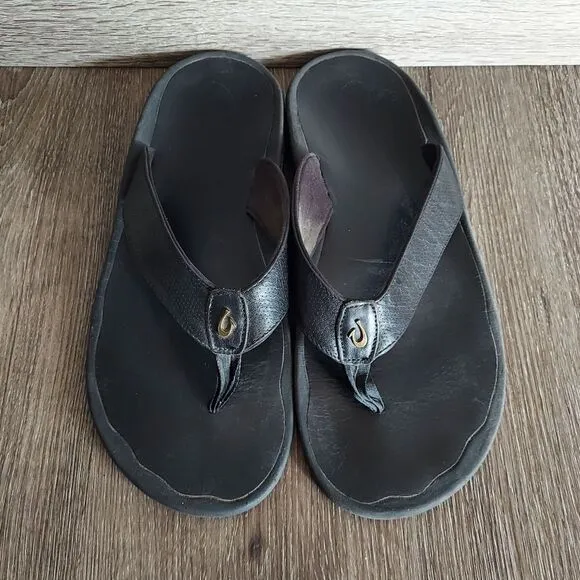 Olukai Kupuna Black Leather Sandal Mens Size 14