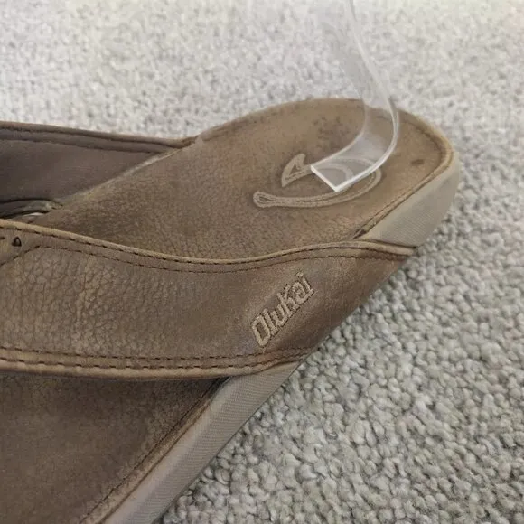 Olukai Nui Flip Flop Sandals Mens Size 10 Shoes Brown Leather Beach