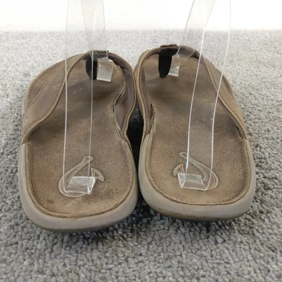 Olukai Nui Flip Flop Sandals Mens Size 10 Shoes Brown Leather Beach