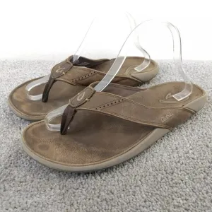 Olukai Nui Flip Flop Sandals Mens Size 10 Shoes Brown Leather Beach