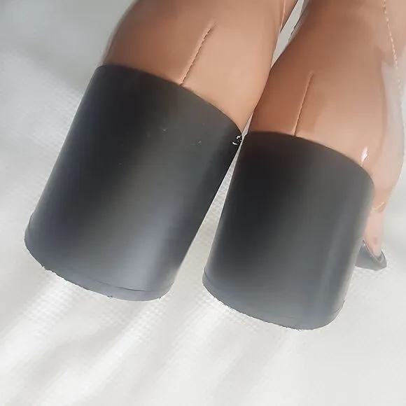 Open Edit Chloe Boots Vegan Patent Leather Chunky Square toe Nordstrom