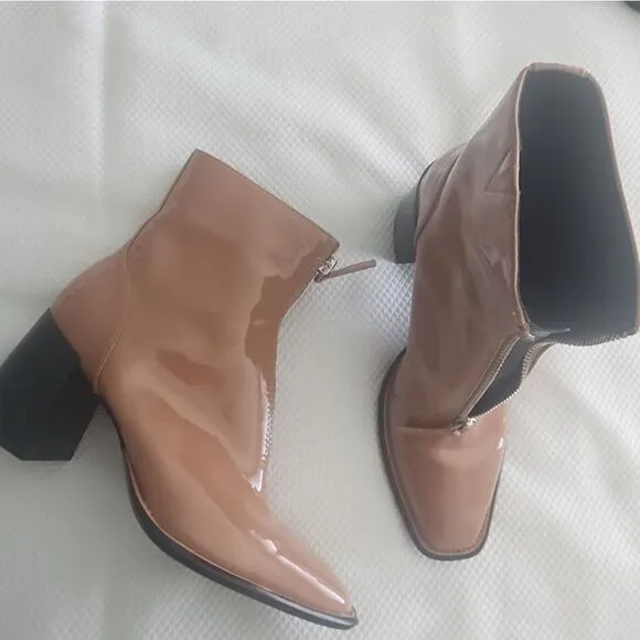 Open Edit Chloe Boots Vegan Patent Leather Chunky Square toe Nordstrom