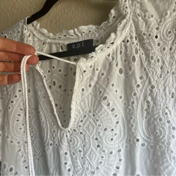 O.P.T. White Eyelet Tiered Summer Midi Dress 100% Cotton X-Small