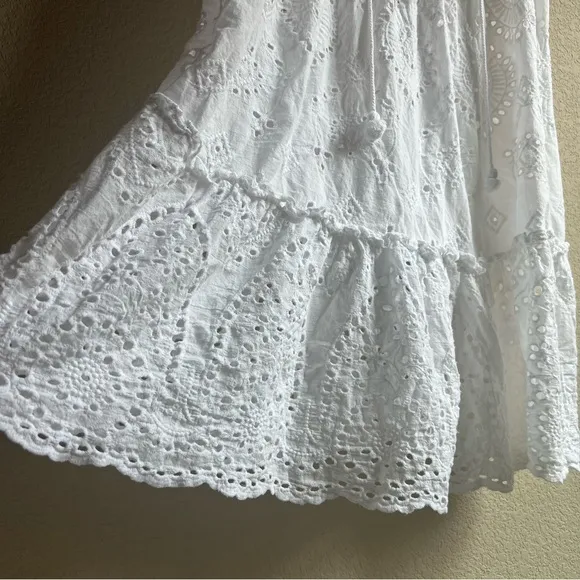 O.P.T. White Eyelet Tiered Summer Midi Dress 100% Cotton X-Small