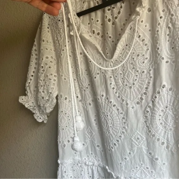 O.P.T. White Eyelet Tiered Summer Midi Dress 100% Cotton X-Small